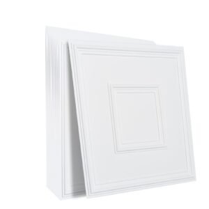 Ceiling Tiles, 12-Pack 24 x 24 in, Drop Ceiling Tiles Premium PVC Sheet, Easy Installation/ Cutting Plastic Glue-up Ceiling Tile, Ceiling Covering for Home/Office Decoration, White Geometric