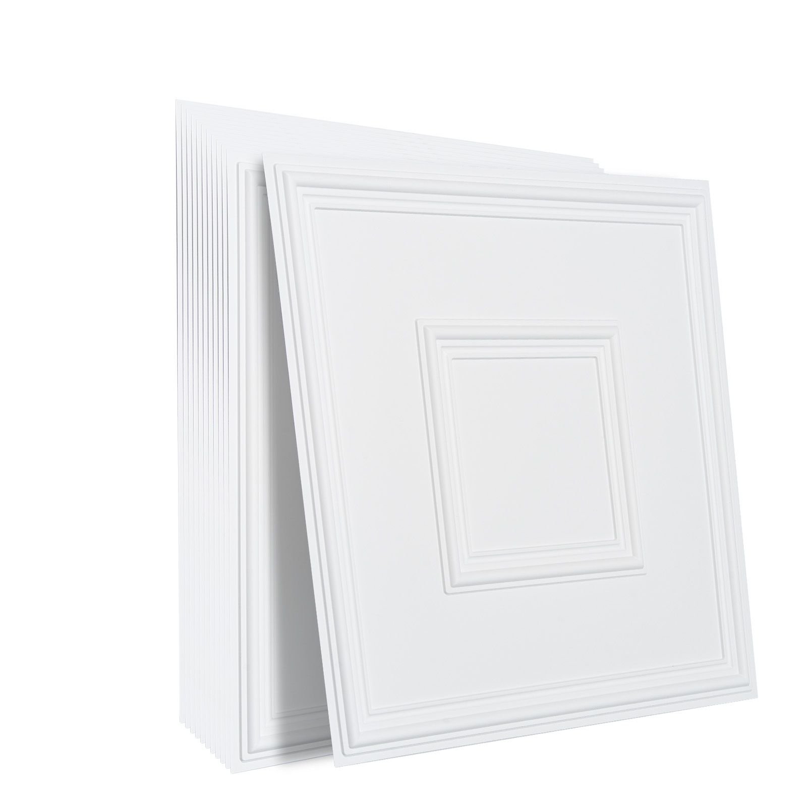 ceiling tiles, 12 pack 24 x 24 in, drop ceiling tiles premium pvc sheet, easy installation/ cutting plastic glue up ceiling tile, ceiling covering for home/office decoration, white geometric