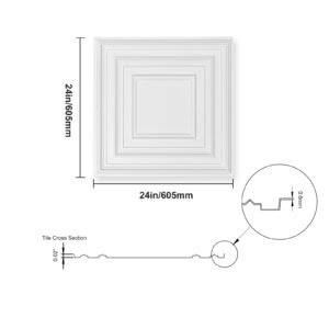ceiling tiles, 12 pack 24 x 24 in, drop ceiling tiles premium pvc sheet, easy installation/ cutting plastic glue up ceiling tile, ceiling covering for home/office decoration, white peg pattern