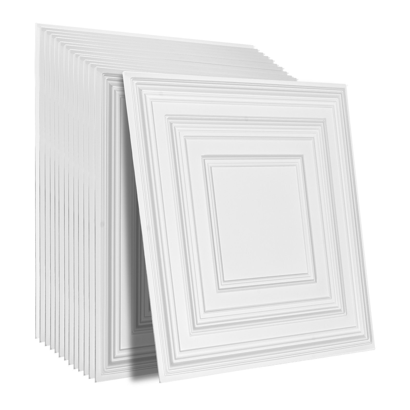 ceiling tiles, 12 pack 24 x 24 in, drop ceiling tiles premium pvc sheet, easy installation/ cutting plastic glue up ceiling tile, ceiling covering for home/office decoration, white peg pattern