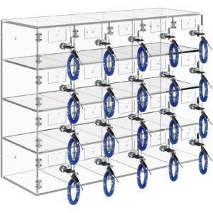 cell phone storage locker, 20 slots acrylic material with door locks and keys, wall mounted cabinet pocket office classroom gym box, clear