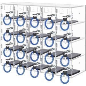 cell phone storage locker, 20 slots acrylic material with door locks and keys, wall mounted cabinet pocket office classroom gym box, clear