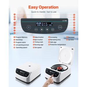 centrifuge machine, 100 1900xg rcf electric laboratory centrifuge machine with 1 rotor for 2/5/10/15ml tube capacity, low speed 500 4000rpm with timer, widely used in various experiments