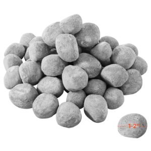 ceramic fire pebble stones, 1 2 inch 48 pcs lava rocks, reusable fire pit stones indoor and outdoor use, decorative firepit rocks for propane/gas fireplace, stove, courtyard, camping