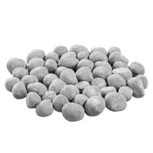 ceramic fire pebble stones, 1 2 inch 48 pcs lava rocks, reusable fire pit stones indoor and outdoor use, decorative firepit rocks for propane/gas fireplace, stove, courtyard, camping