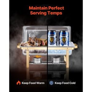chafing dish buffet set, 4 qt 2 pack, stainless steel chafer with 4 half size pans, rectangle catering warmer server with glass lid water pan folding stand fuel holder, for wedding party banquet