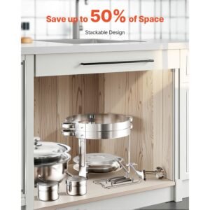 chafing dish buffet set, 5 qt 2 pack, stainless steel chafer with 2 full size pans, round catering warmer server with lid water pan folding stand clip, for weddings parties banquets, silver