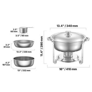 chafing dish buffet set, 5 qt 2 pack, stainless steel chafer with 2 full size pans, round catering warmer server with lid water pan folding stand clip, for weddings parties banquets, silver