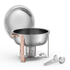 chafing dish buffet set, 5 qt 4 pack, stainless steel chafer with 4 full size pans, round catering warmer server with lid water pan folding stand clip, for weddings parties banquets, rose gold