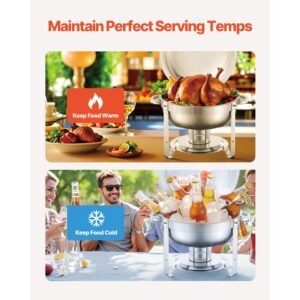 chafing dish buffet set, 5 qt 4 pack, stainless steel chafer with 4 full size pans, round catering warmer server with lid water pan folding stand clip, for weddings parties banquets, silver