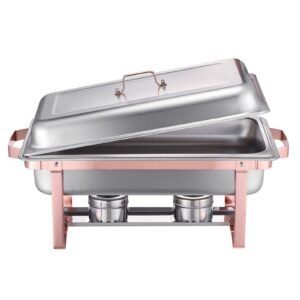 chafing dish buffet set, 8 qt 2 pack, stainless steel chafer with 2 full size pans, rectangle catering warmer server with lid water pan stand fuel holder, for wedding party banquet, rose gold