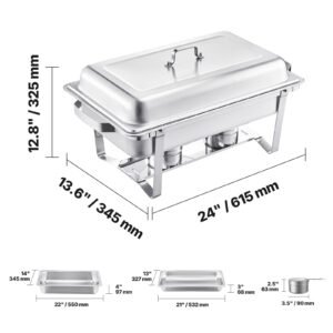 chafing dish buffet set, 8 qt 2 pack, stainless steel chafer with 2 full size pans, rectangle catering warmer server with lid water pan stand fuel holder, for weddings parties banquets, silver
