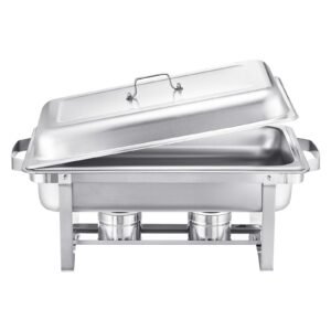 chafing dish buffet set, 8 qt 2 pack, stainless steel chafer with 2 full size pans, rectangle catering warmer server with lid water pan stand fuel holder, for weddings parties banquets, silver