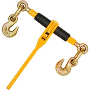 chain and binder kit, 3/8" 1/2" ratchet load binders 9200 lbs working load limit, 3/8" x 10' g80 chains with grab hooks, ratchet binders and chains for truck, tie down, hauling, towing, 2 set