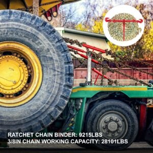 chain and binder kit 3/8in 1/2in, ratchet load binders 9215lbs working strength, ratchet binders and chains, 3/8in x 10ft chains with g70 hooks, for truck, tie down, hauling, towing