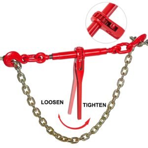 chain and binder kit 3/8in 1/2in, ratchet load binders 9215lbs working strength, ratchet binders and chains, 3/8in x 10ft chains with g70 hooks, for truck, tie down, hauling, towing