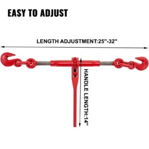 chain and binder kit 3/8in 1/2in, ratchet load binders 9215lbs working strength, ratchet binders and chains, 3/8in x 10ft chains with g70 hooks, for truck, tie down, hauling, towing