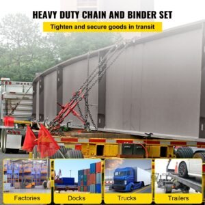 chain load binder, 5/16" tie down kit with 5400lbs working load capacity and two grab hooks, includes (4) ratchet binders (4) 21' grade 80 chains, transport load package for hauling, towing