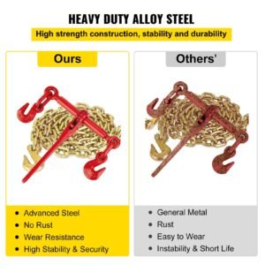 chain load binder, 5/16" tie down kit with 5400lbs working load capacity and two grab hooks, includes (4) ratchet binders (4) 21' grade 80 chains, transport load package for hauling, towing