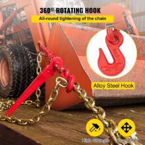 chain load binder, 5/16" tie down kit with 5400lbs working load capacity and two grab hooks, includes (4) ratchet binders (4) 21' grade 80 chains, transport load package for hauling, towing