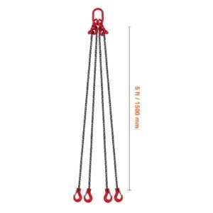 chain sling, 1/4 inch x 5 ft lifting chains with hooks, g80 engine chain hoist lifts, 6600 lbs/3 ton lifting sling chains for engine hoist, engine lift chain with 4 leg grab hooks and adjusters