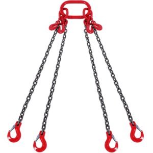 chain sling, 1/4 inch x 5 ft lifting chains with hooks, g80 engine chain hoist lifts, 6600 lbs/3 ton lifting sling chains for engine hoist, engine lift chain with 4 leg grab hooks and adjusters