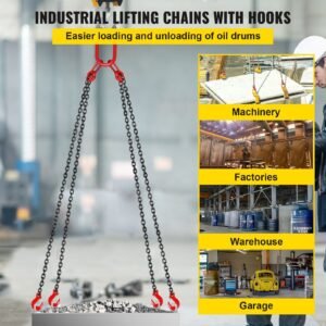 chain sling, 5/16 inch x 10 ft lifting chains with hooks, g80 engine chain hoist lifts, 11000 lbs/5 ton capacity lifting sling chains for engine hoist, engine lift chain with 4 leg grab hooks