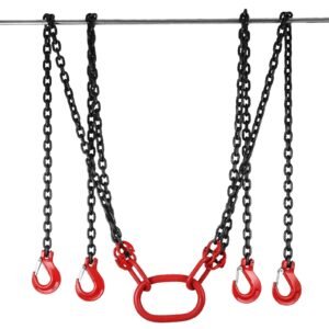 Chain Sling, 5/16 inch x 10 ft Lifting Chains with Hooks, G80 Engine Chain Hoist Lifts, 11000 lbs/5 Ton Capacity Lifting Sling Chains for Engine Hoist, Engine Lift Chain with 4 Leg Grab Hooks