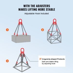 chain sling, 5/16 inch x 10 ft lifting chains with hooks, g80 engine chain hoist lifts, 11000 lbs/5 ton lifting sling chains for engine hoist, engine lift chain with 4 leg grab hooks & adjusters