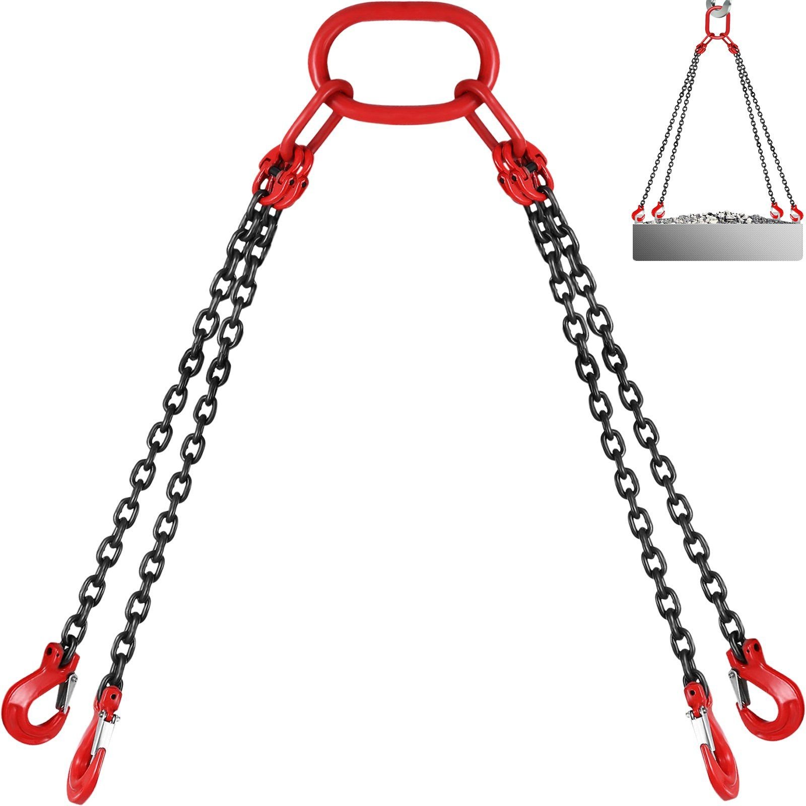 chain sling, 5/16 inch x 5 ft lifting chains with hooks, g80 engine chain hoist lifts, 11000 lbs/5 ton capacity lifting sling chains for engine hoist, engine lift chain with 4 leg grab hooks
