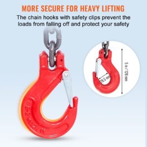 chain sling, 5/16 inch x 5 ft lifting chains with hooks, g80 engine chain hoist lifts, 11000 lbs/5 ton lifting sling chains for engine hoist, engine lift chain with 4 leg grab hooks & adjusters