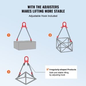 chain sling, 5/16 inch x 6 ft lifting chains with hooks, g80 engine chain hoist lifts, 6600 lbs/3 ton lifting sling chains for engine hoist, engine lift chain with 2 leg grab hooks and adjusters