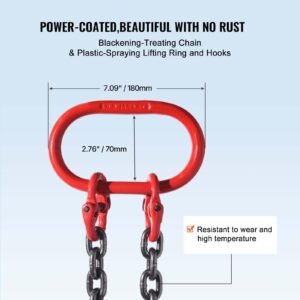 chain sling, 5/16 inch x 6 ft lifting chains with hooks, g80 engine chain hoist lifts, 6600 lbs/3 ton lifting sling chains for engine hoist, engine lift chain with 2 leg grab hooks and adjusters