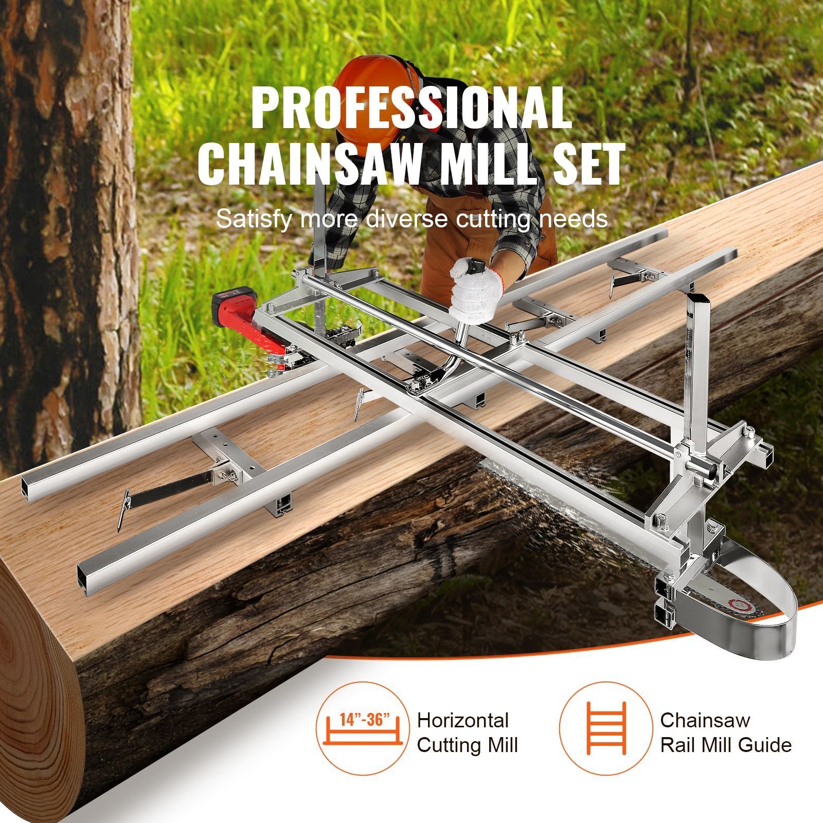 chainsaw mill and rail mill guide system, portable sawmill 14" 36" guide bar, 9ft aluminum saw milling rail guide with chainsaw planking mill for woodworkers and carpenters