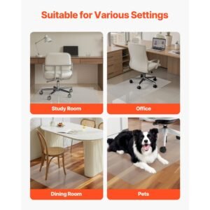 chair mat, 30 x 48 inch transparent office chair mat for hard floors, floor protector for rolling chairs, non slip & easy to clean, smooth glide under desk rug for home office (rectangular)