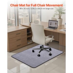chair mat, 36 x 48 inch office chair mat for hard floors, floor protector for rolling chairs, corduroy surface, non slip & easy to clean, smooth glide under desk rug for home office (grey)