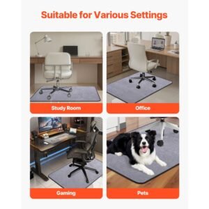 chair mat, 36 x 48 inch office chair mat for hard floors, floor protector for rolling chairs, corduroy surface, non slip & easy to clean, smooth glide under desk rug for home office (grey)