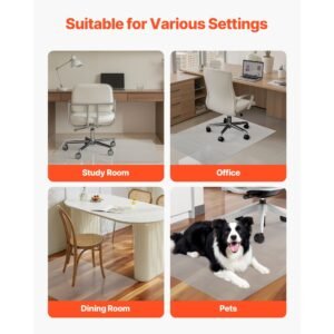 chair mat, 36 x 48 inch transparent office chair mat for hard floors, floor protector for rolling chairs, non slip & easy to clean, smooth glide under desk rug for home office (rectangular)
