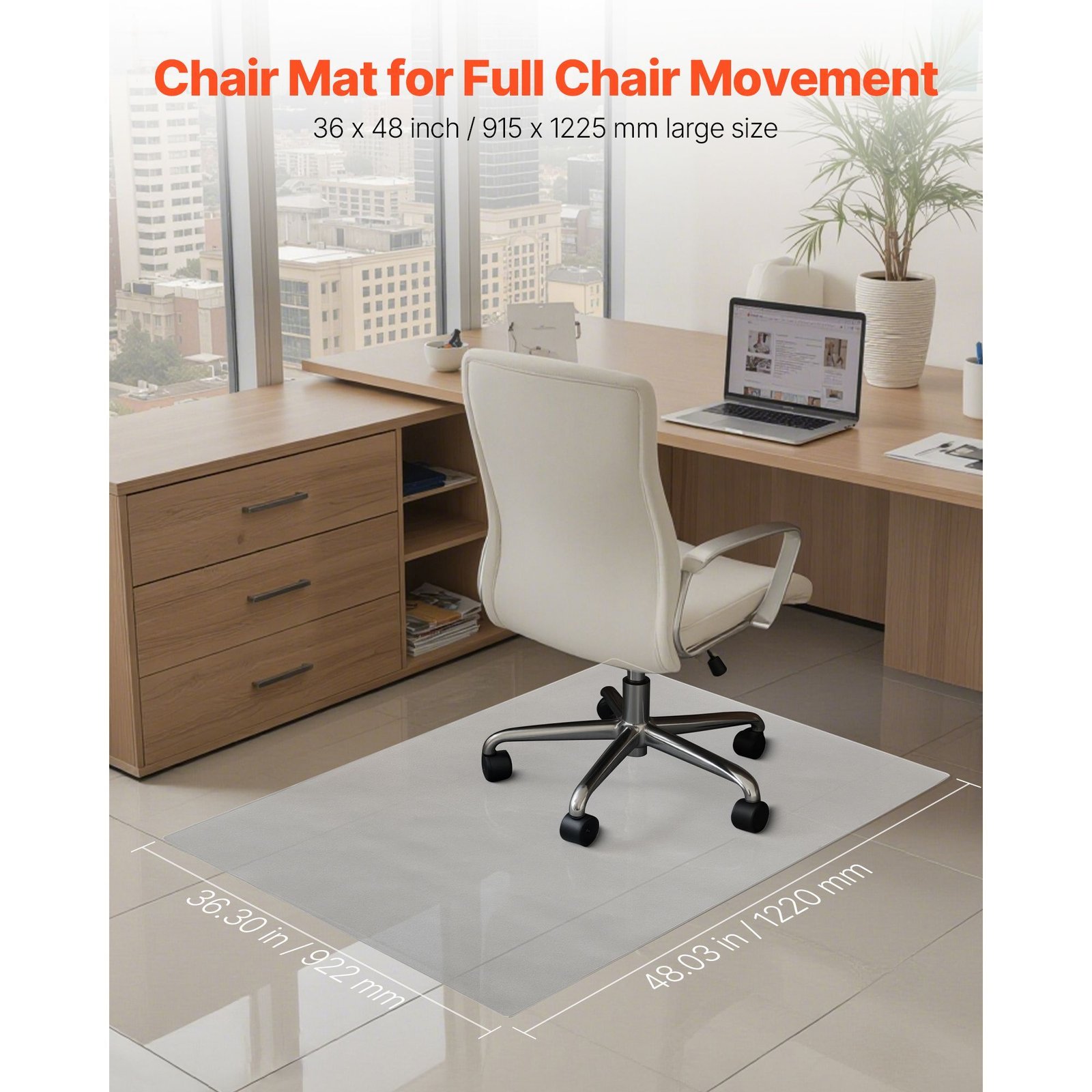 chair mat, 36 x 48 inch transparent office chair mat for hard floors, floor protector for rolling chairs, non slip & easy to clean, smooth glide under desk rug for home office (rectangular)