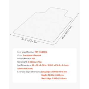 chair mat with lip, 36 x 48 inch office chair mat for low pile carpeted floors, clear floor protector rug with studded, non slip & easy to clean, smooth glide under desk rug for home office