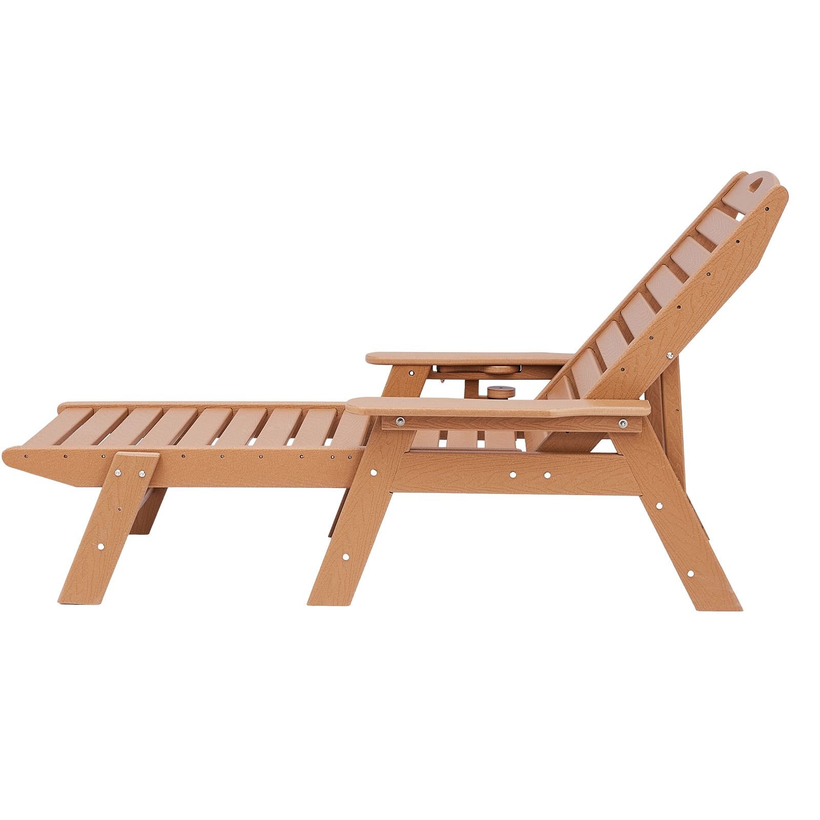 chaise lounge chair, 400 lbs weight capacity, 6 positions adjustable patio lounge chair, outdoor hdpe lounge chair with backrest & cup holder, for pool poolside deck backyard lawn, brown