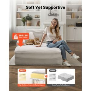 chaise lounge chair, 54 in boneless chaise lounge indoor, modern upholstered oversized reading chair with throw pillows & armrests, sofa couch deep seat sleeper for living room, bedroom, beige