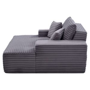 Chaise Lounge Chair, 54 in Boneless Chaise Lounge Indoor, Modern Upholstered Oversized Reading Chair with Throw Pillows & Armrests, Sofa Couch Deep Seat Sleeper for Living Room, Bedroom, Grey