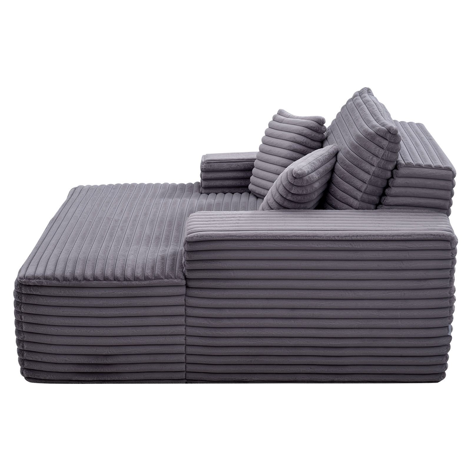 chaise lounge chair, 54 in boneless chaise lounge indoor, modern upholstered oversized reading chair with throw pillows & armrests, sofa couch deep seat sleeper for living room, bedroom, grey