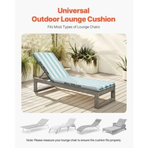 chaise lounge cushion, 80 x 26 x 4 in, set of 2 outdoor lounge chair cushions, waterproof & fade resistant sun lounger cushions with ties, patio lounger pads for pool deck, green & white stripes