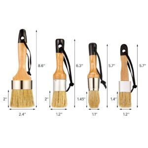 chalk wax paint brush, 4 piece wax paint brush, chalk paint brushes for furniture, acrylic paint,milk paint,home decor, natural bristle round oval chalk paint brush for all painting and waxing