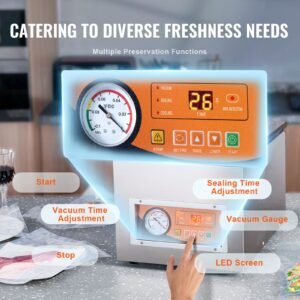 chamber vacuum sealer, 260w sealing power, vacuum packing machine for wet foods, meats, marinades and more, compact size with 10.2 in sealing length, applied in home kitchen