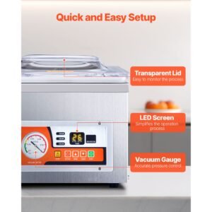 chamber vacuum sealer, dz 260a 6.5 m³/h pump rate, excellent sealing effect with automatic control, 110v kitchen packaging machine for fresh meats, fruit saver, home, commercial using