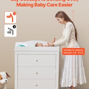 changing table dresser, baby diaper change station with 3 drawers, multi functional modern changing table dresser with storage organizer nursery for children's room, white