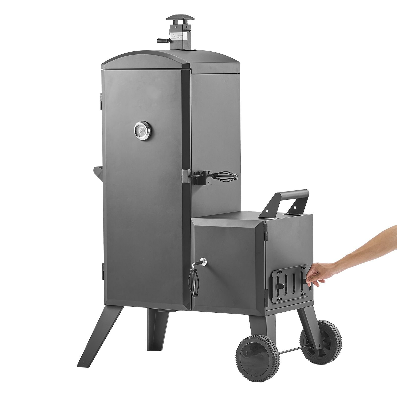 charcoal offset smoker, heavy duty steel bbq offset smoker with side firebox, movable outdoor barbecue smokers with 6 adjustable grates, thermometer & air vents for backyard patio party cooking